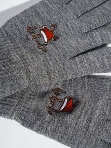 Men Christmas Antler & Letter Embroidered Gloves - Dark Grey - View 4