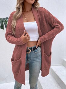 Dual Pocket Batwing Sleeve Duster Cardigan - Redwood - View 1