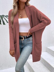 Dual Pocket Batwing Sleeve Duster Cardigan - Redwood - View 3