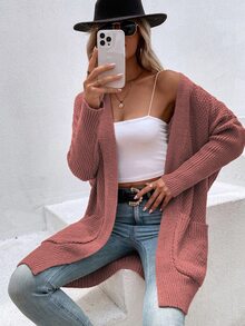 Dual Pocket Batwing Sleeve Duster Cardigan - Redwood - View 5