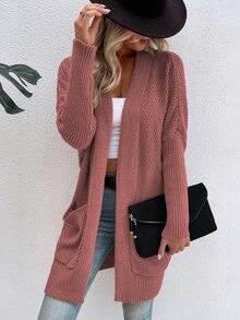 Dual Pocket Batwing Sleeve Duster Cardigan - Redwood - View 6