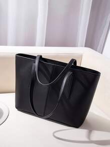 Lightweight, Business Casual Minimalist Shoulder Tote Bag For Teen Girls Women College Students, Rookies & White-Collar Workers Perfect For Office, College, Work, Business, Commute, Outdoors, Travel, Outings School Bag, School Bookbag, Portable, Lightweight, Suitable For Teen Girls Women College Students, White-Collar Workers, Perfect For Back To School, College, Office, Work, Business, Commute, Work Bag Women, Ideal For Everyday Elegance & Special Occasions, Eye-Catching Work Bags For Women - Black - View 1