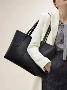 Lightweight, Business Casual Minimalist Shoulder Tote Bag For Teen Girls Women College Students, Rookies & White-Collar Workers Perfect For Office, College, Work, Business, Commute, Outdoors, Travel, Outings School Bag, School Bookbag, Portable, Lightweight, Suitable For Teen Girls Women College Students, White-Collar Workers, Perfect For Back To School, College, Office, Work, Business, Commute, Work Bag Women, Ideal For Everyday Elegance & Special Occasions, Eye-Catching Work Bags For Women - Black - View 4