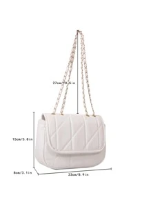 Bolsa cuadrada guateado con solapa con cadena - Blanco - Ver 3