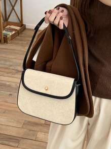 Túi vai Tương phản ràng buộc Khối Màu Có thể điều chỉnh được Đúng mốt - Màu be - Xem 2