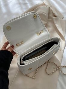 Bolsa cuadrada guateado con solapa con cadena - Blanco - Ver 4