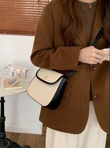 Túi vai Tương phản ràng buộc Khối Màu Có thể điều chỉnh được Đúng mốt - Màu be - Xem 3