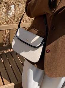 Túi vai Tương phản ràng buộc Khối Màu Có thể điều chỉnh được Đúng mốt - Màu be - Xem 5