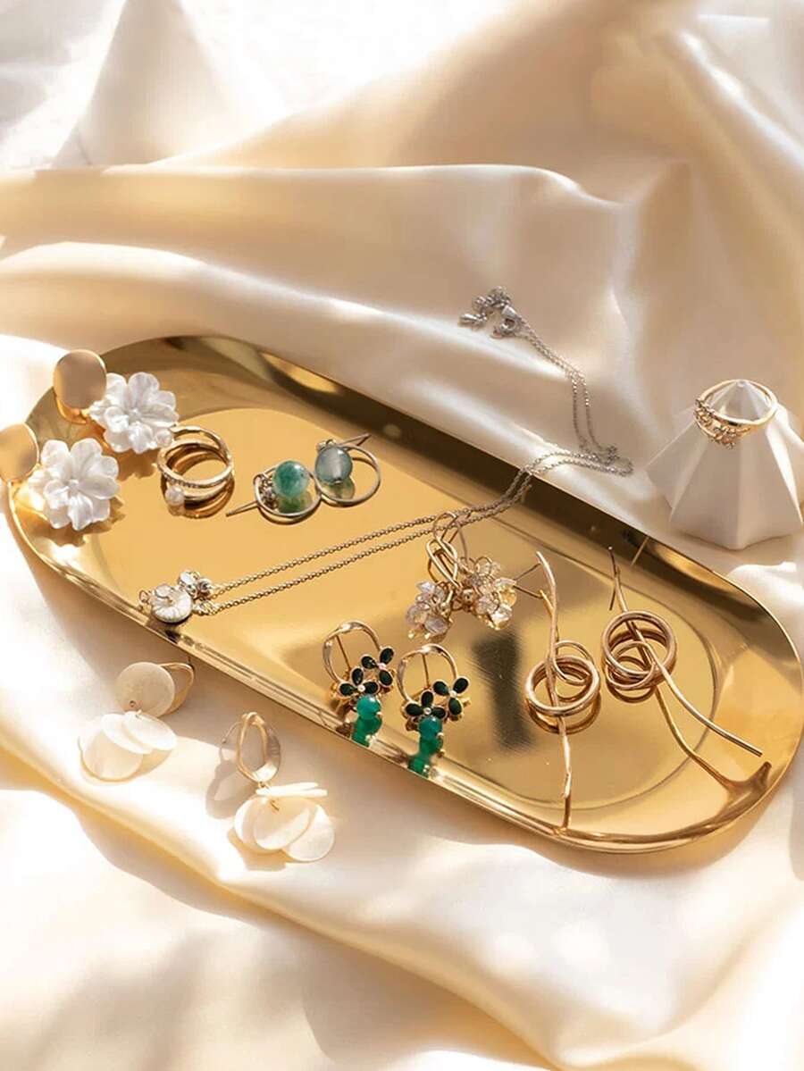 1 khay đựng trang sức bằng thép không gỉ, giá đỡ trưng bày trang sức tối giản cho bàn làm việc - Vàng - Xem 1