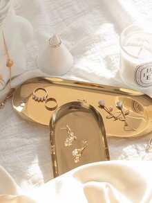 1 khay đựng trang sức bằng thép không gỉ, giá đỡ trưng bày trang sức tối giản cho bàn làm việc - Vàng - Xem 5