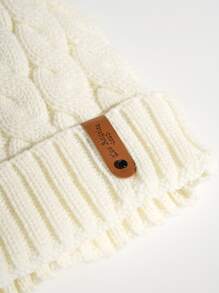 絨球裝飾豆豆帽 - 白色 - 查看 3