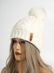 絨球裝飾豆豆帽 - 白色 - 查看 4