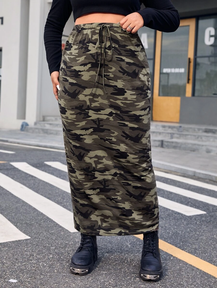SHEIN EZwear Plus Camo Print Knot Front Skirt - Multicolor - View 1