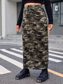SHEIN EZwear Plus Camo Print Knot Front Skirt - Multicolor - View 3