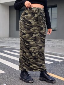 SHEIN EZwear Plus Camo Print Knot Front Skirt - Multicolor - View 4