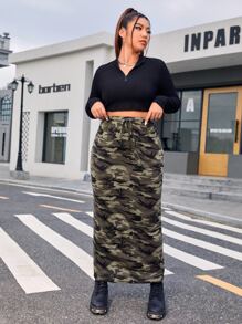 SHEIN EZwear Plus Camo Print Knot Front Skirt - Multicolor - View 5