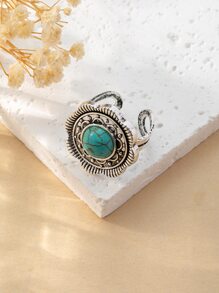 Turquoise Round Decor Cuff Ring - Multicolor - View 1