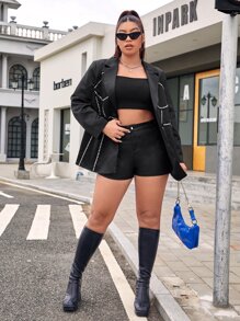 SHEIN BAE Plus Studded Detail Single Breasted Blazer - Black - View 4