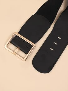 Rectangle Buckle Elastic Belt Halloween Summer, School Fall, Autumn, Halloween - Black - View 3