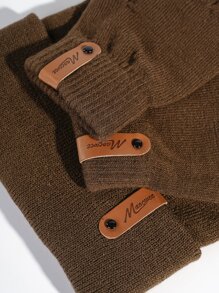 Letter Decor Beanie & Gloves - Coffee Brown - View 3