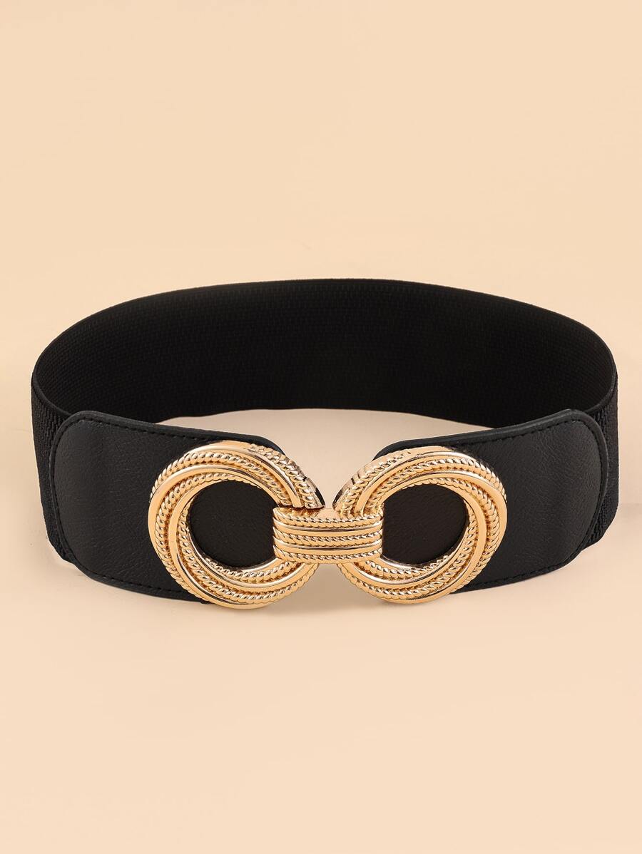 1 pieza Hebilla de metal negro Cinturón elástico simple Hebilla de cintura Cinturón ancho Faja elástica para vestido casual, Halloween, escuela, otoño, verano, otoño - Negro - Ver 1