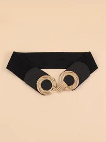 1 pieza Hebilla de metal negro Cinturón elástico simple Hebilla de cintura Cinturón ancho Faja elástica para vestido casual, Halloween, escuela, otoño, verano, otoño - Negro - Ver 2