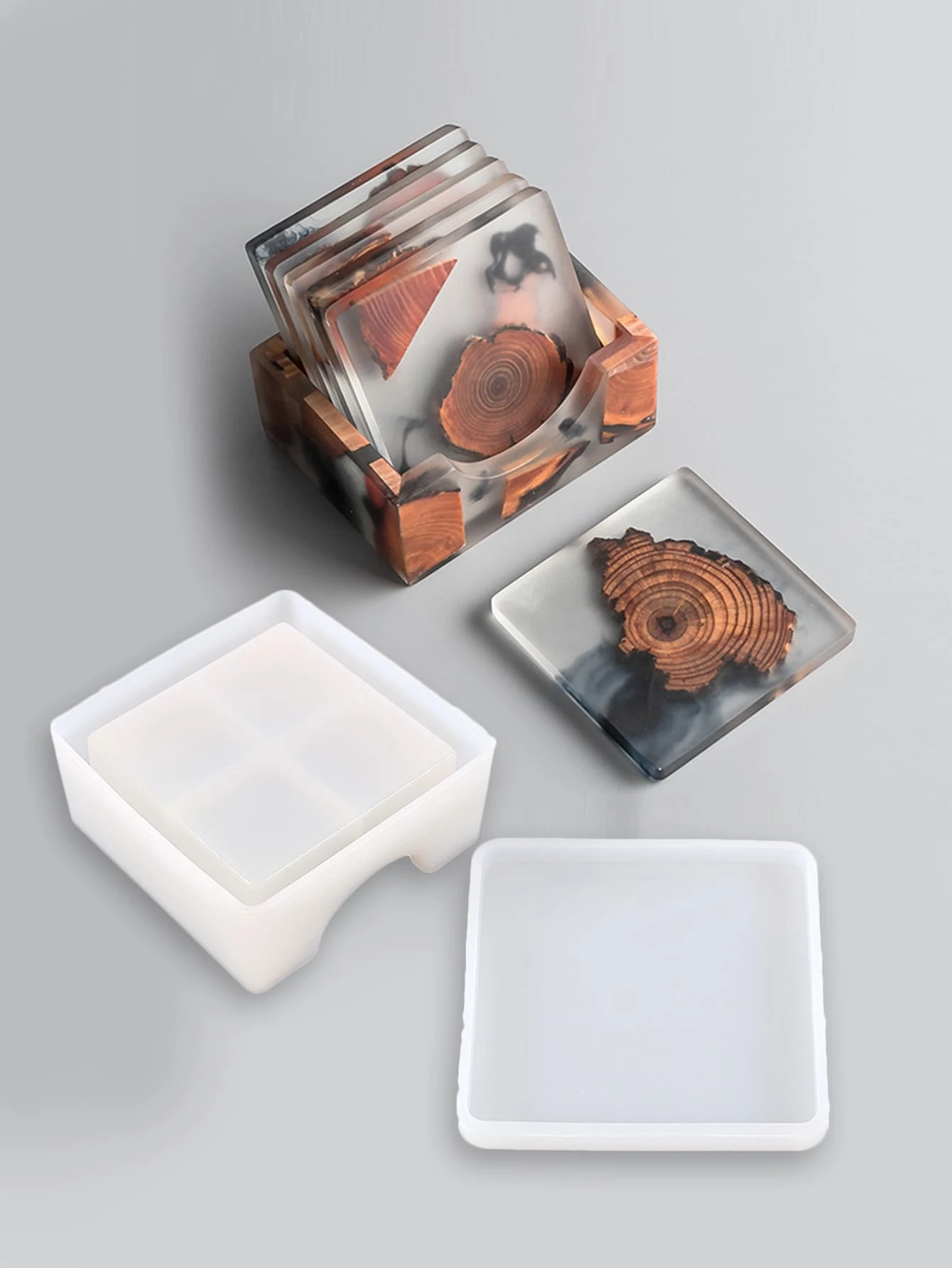 Hộp lưu trữ 2 cái & Thiết kế đế lót khuôn tự làm bằng silicon - trắng - Xem 1