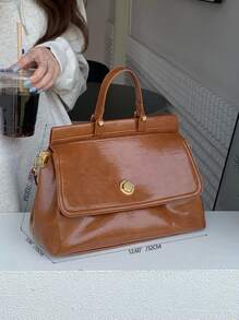 金屬裝飾翻蓋方包 - 棕色 - 查看 4