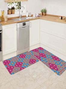 1pc Vintage Geometric Pattern Kitchen Rug - Multicolor - View 1