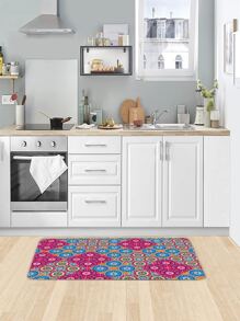 1pc Vintage Geometric Pattern Kitchen Rug - Multicolor - View 3