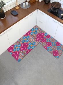1pc Vintage Geometric Pattern Kitchen Rug - Multicolor - View 5