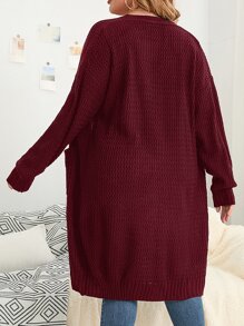 SHEIN LUNE Plus Drop Shoulder Pocket Patched Duster Cardigan - Maroon - View 2