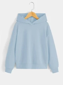 SHEIN 青少年男孩标语图案落肩卫衣 - 淺藍色 - 查看 2