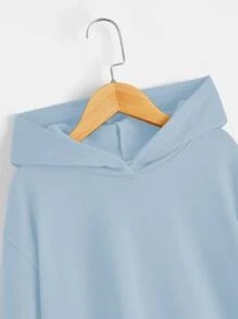 SHEIN 青少年男孩标语图案落肩卫衣 - 淺藍色 - 查看 4