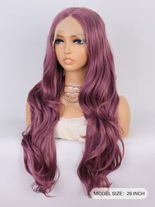 Tóc giả ren T-Part chịu nhiệt tổng hợp 13*4.5*1 Tóc sóng dài 26 inch màu tím dùng hàng ngày cho phụ nữ Tóc giả mềm mại tổng hợp chất lượng tốt, thân thiện với người mới bắt đầu - Màu đỏ tím - Xem 2