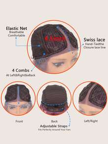 Tóc giả ren T-Part chịu nhiệt tổng hợp 13*4.5*1 Tóc sóng dài 26 inch màu tím dùng hàng ngày cho phụ nữ Tóc giả mềm mại tổng hợp chất lượng tốt, thân thiện với người mới bắt đầu - Màu đỏ tím - Xem 3