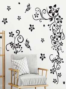 1pc, Wall Sticker, Black Flowers Butterflies Wall Sticker, Room Decor, Scene Decor, Bedroom Decor, Entrance Decor, Wall Beautification Decorative, Kitchen Decoration, Background Wall Decoration, Window Glass Decoration, Stickers, Wall Decal, Vinyl Decal For Home Decorations, Spring Decoration Items Refresh Your Home, Festival Decoration Stickers Gifts Birthday Graduation