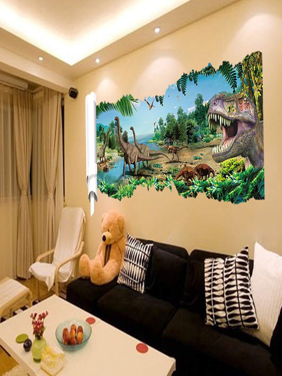 1入組,3D破牆貼,卷軸叢林恐龍牆貼,客廳臥室孩子們房間裝修,自黏式貼紙,創意小禮品,假期配件,生日派對用品,生日禮物,派對裝飾用品 - 彩色 - 查看 1