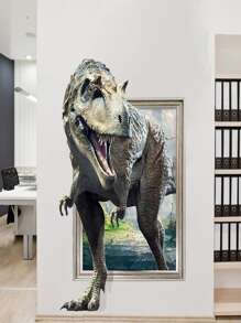 1Set, 3D Dinosaurs Wall Stickers -Dinosaur Forest Wall Decals Simulation Crack Hole Dinosaur Animals Wall Decals For Kids Nursery Bedroom Living Room - Multicolor - View 1