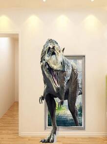 1Set, 3D Dinosaurs Wall Stickers -Dinosaur Forest Wall Decals Simulation Crack Hole Dinosaur Animals Wall Decals For Kids Nursery Bedroom Living Room - Multicolor - View 5