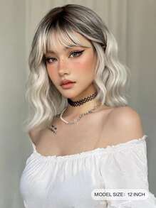 Ombre Blonde Short Wavy Cosplay Lolita Wigs With Bangs Light Platinum Bob Heat Resistant Synthetic Wigs For Women Daily Party Wig - Multicolor - View 4