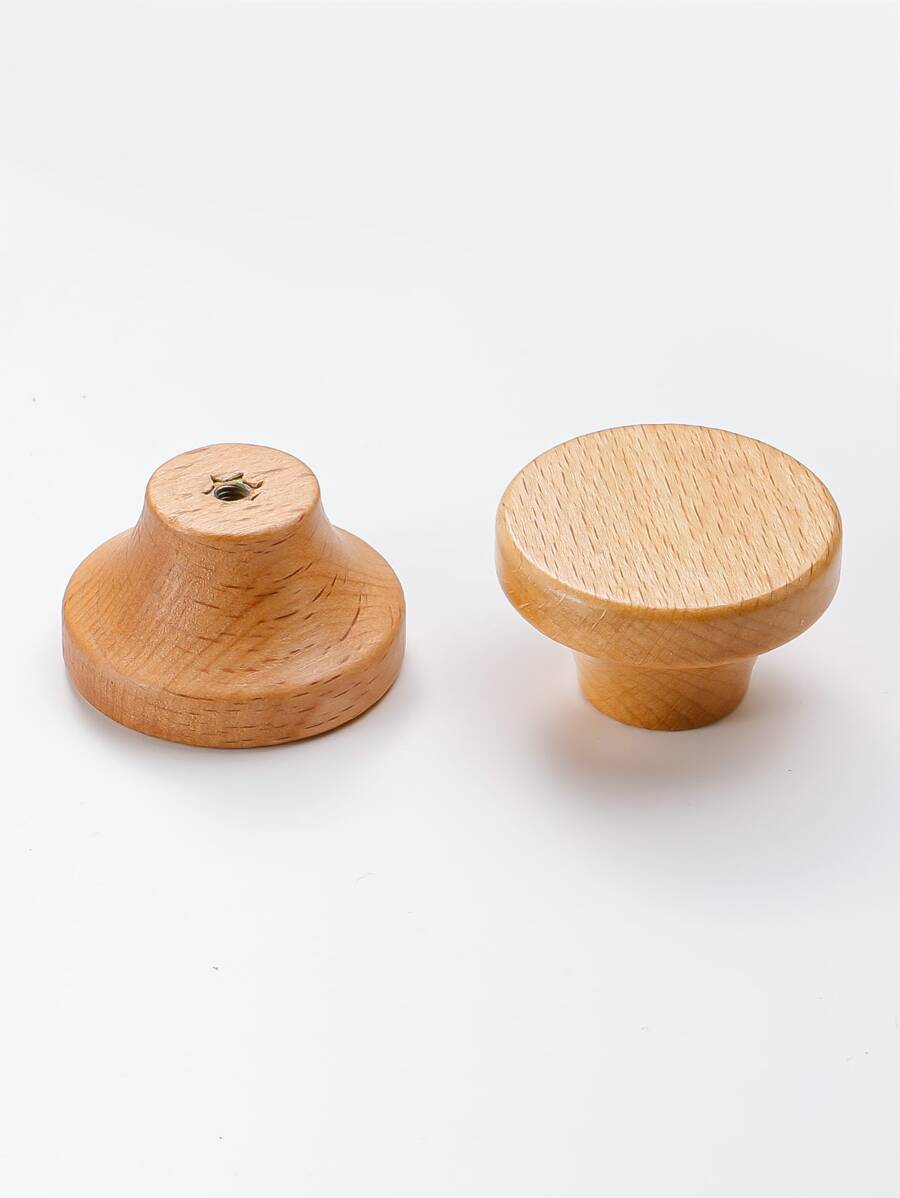 2pcs Wooden Drawer Knob, Round Cabinet Handle For Household - Apricot - View 1