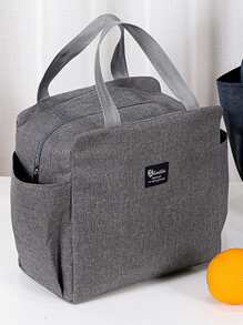 1pc Letter Patch Detail Lunch Bag - Grey - View 4
