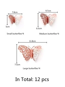 12pcs 3D Butterfly Sticker, Rose Gold Hollow Paper Butterfly Wall Decoration For Home Decor - Rose Gold - View 3