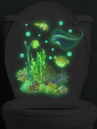 1pc Cartoon Graphic Toilet Lid Decal, Glow In The Dark Toilet Sticker For Home Decor, Stickers, Wall Decal, Vinyl Decal For Home Decorations, Spring Decoration Items Refresh Your Home, Festival Decoration Stickers Gifts Birthday Graduation