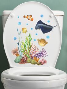1 件卡通图案马桶盖贴花、夜光马桶贴家居装饰、贴纸、墙贴、乙烯基贴花家居装饰、春季装饰品让您的家焕然一新、节日装饰贴纸礼物生日毕业 - 彩色 - 查看 2