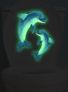1pc Dolphin Pattern Glow In The Dark Toilet Lid Decal,Stickers,Wall Decal, Vinyl Decal For Home Decorations,Spring Decoration Items Refresh Your Home,Rama Decoration Stickers - Multicolor - View 1