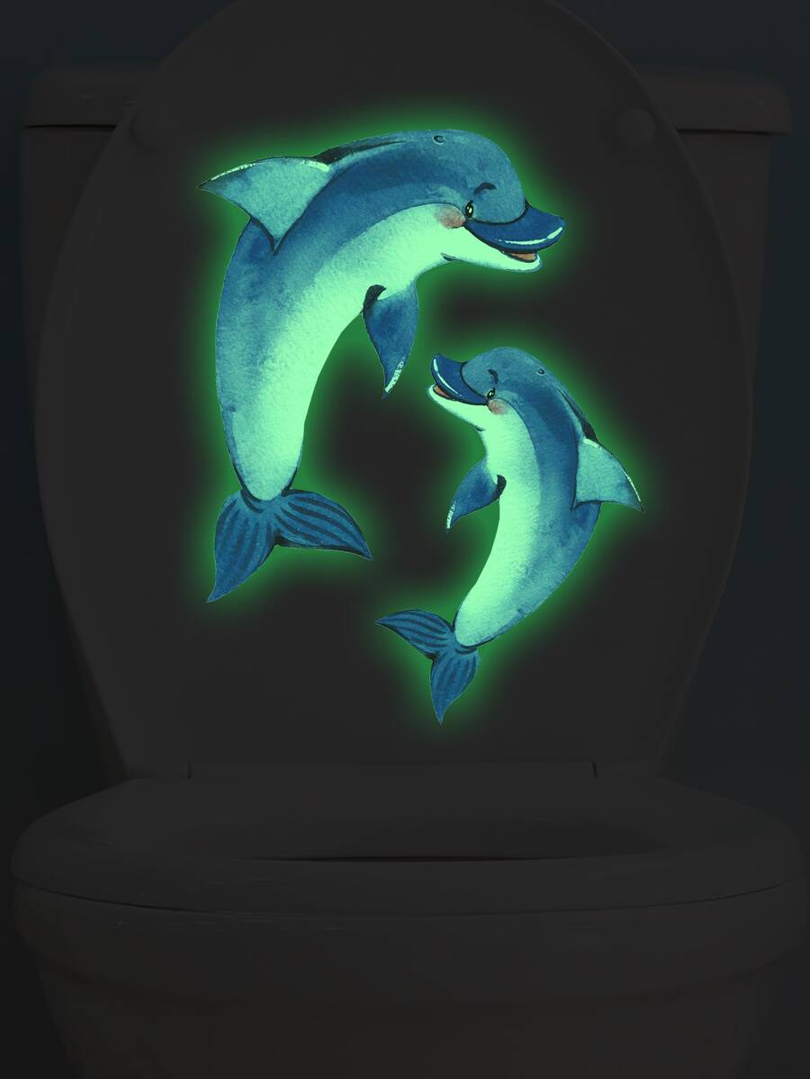 1pc Dolphin Pattern Glow In The Dark Toilet Lid Decal,Stickers,Wall Decal, Vinyl Decal For Home Decorations,Spring Decoration Items Refresh Your Home,Rama Decoration Stickers - Multicolor - View 1