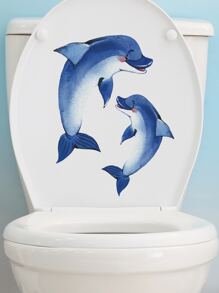 1pc Dolphin Pattern Glow In The Dark Toilet Lid Decal,Stickers,Wall Decal, Vinyl Decal For Home Decorations,Spring Decoration Items Refresh Your Home,Rama Decoration Stickers - Multicolor - View 2