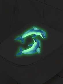 1pc Dolphin Pattern Glow In The Dark Toilet Lid Decal,Stickers,Wall Decal, Vinyl Decal For Home Decorations,Spring Decoration Items Refresh Your Home,Rama Decoration Stickers - Multicolor - View 4